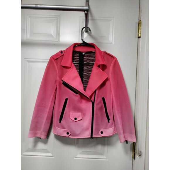 Rebecca Minkoff Long Sleeve Notch Lapel Collared Moto Jacket Pink Ombre Size M - Picture 3 of 16
